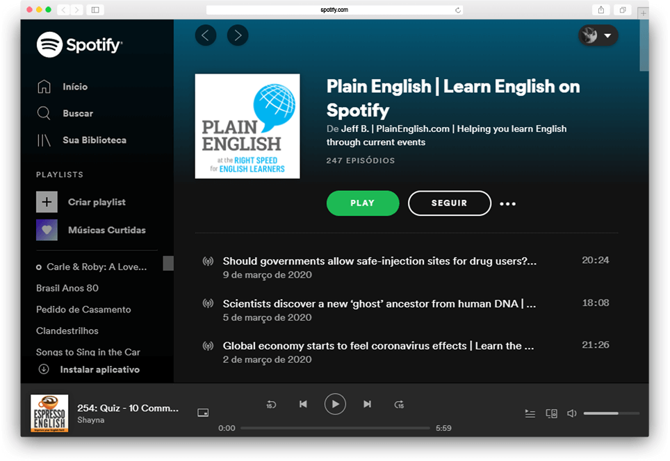 Podcasts para aprender inglês no Spotify