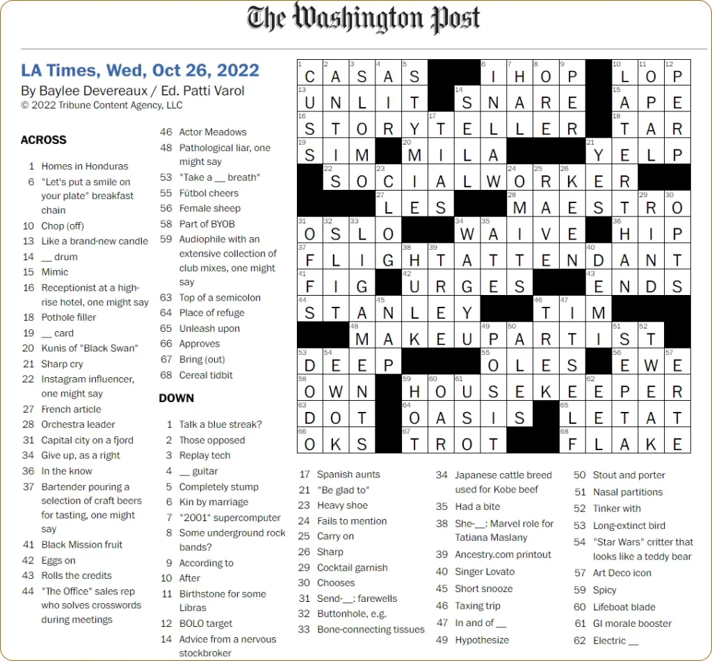 The Washington Post: inglês com palavras cruzadas
