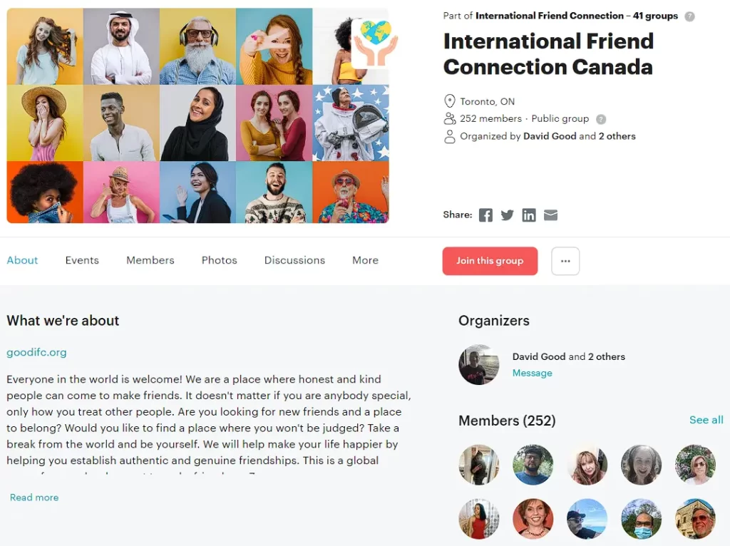 Como usar o Meetup para praticar inglês: grupo "International Friend Connection Canada"