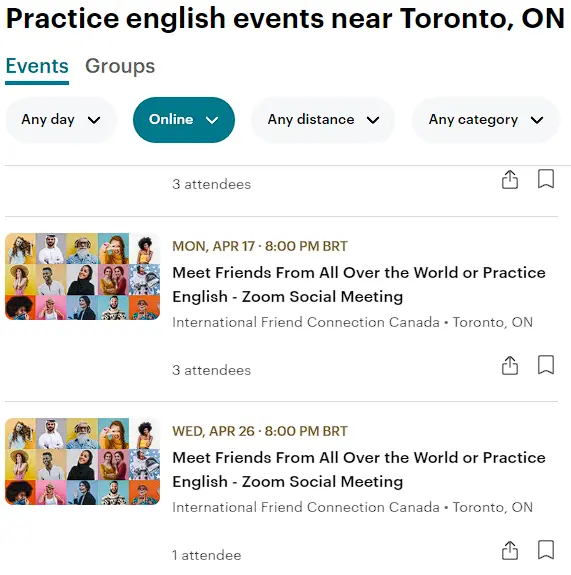 Meetup: resultados para "practice english"