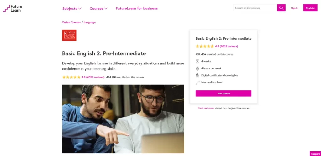 No site Future Learn é possível aprender inglês de graça